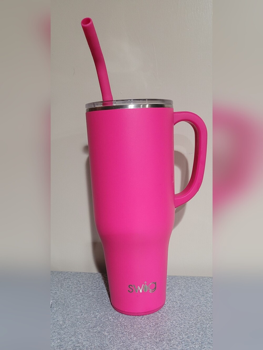 Hot Pink SWIG Insulated Travel Mug with Handle and Straw